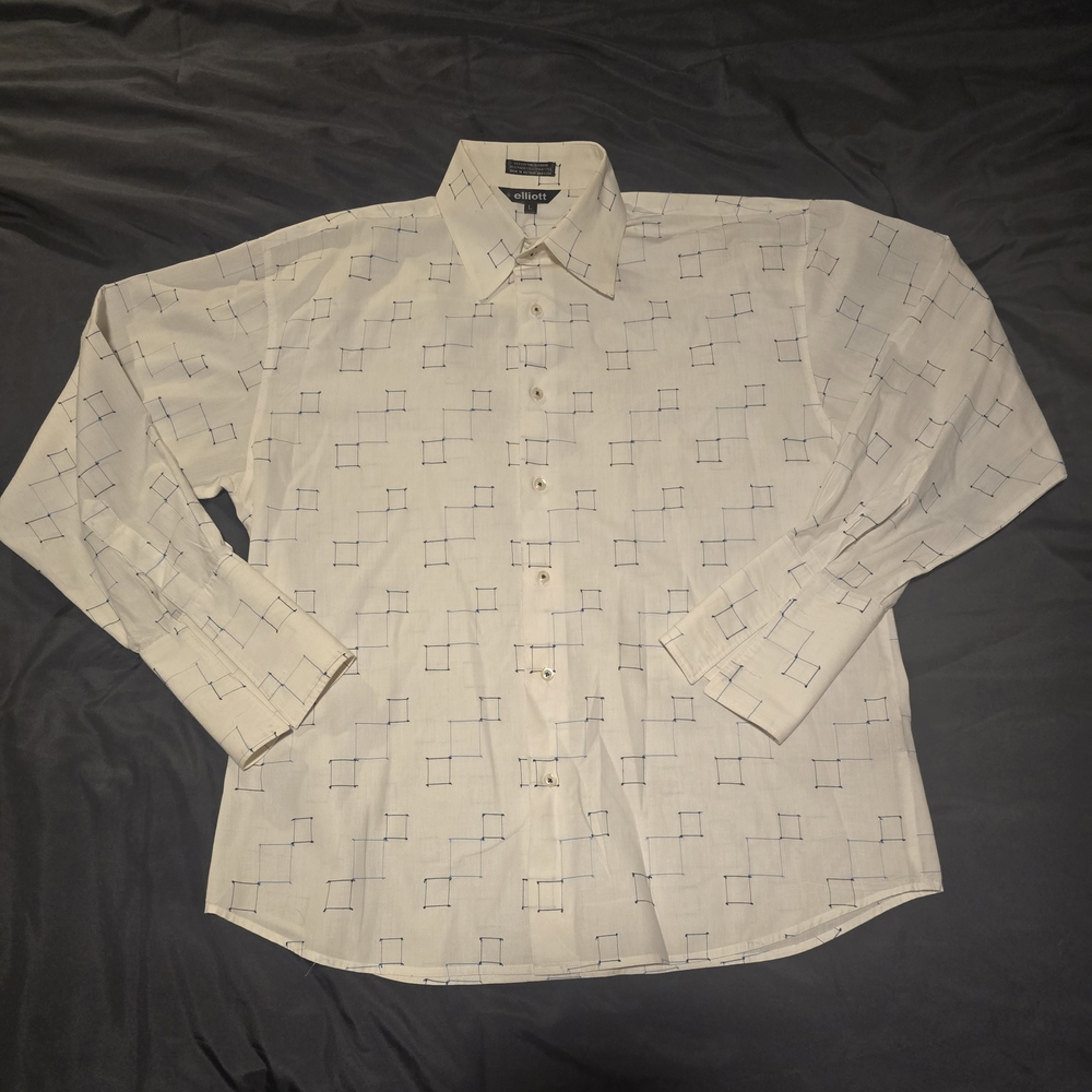 John Elliott White and Blue Geometric Dress Shirt
